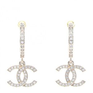 CHANEL Gold Crystal CC Hoop Earrings